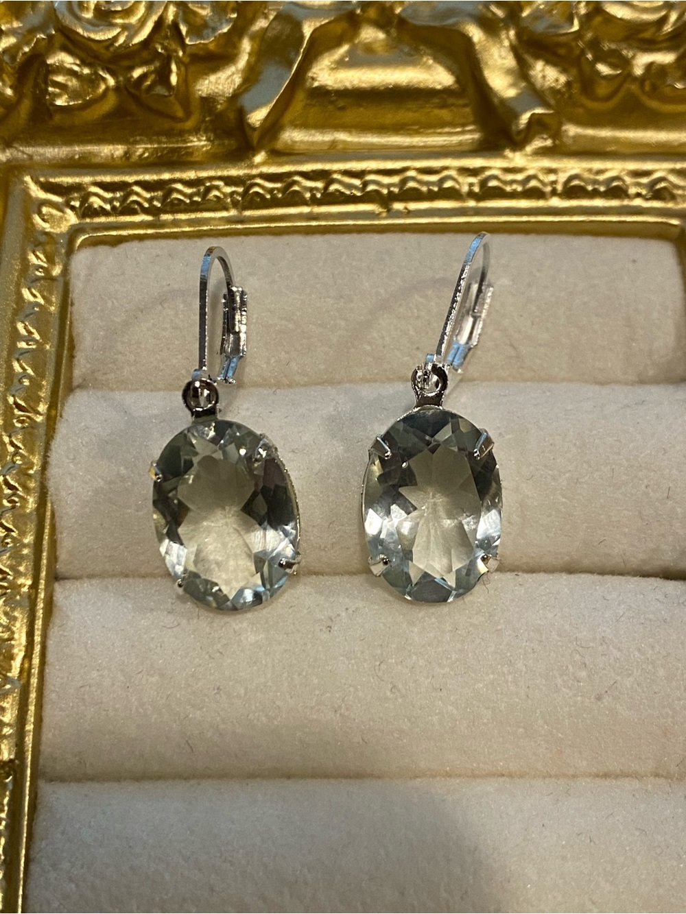 Silver Green Amethyst Oval Drop Earrings - Picture 5 of 6